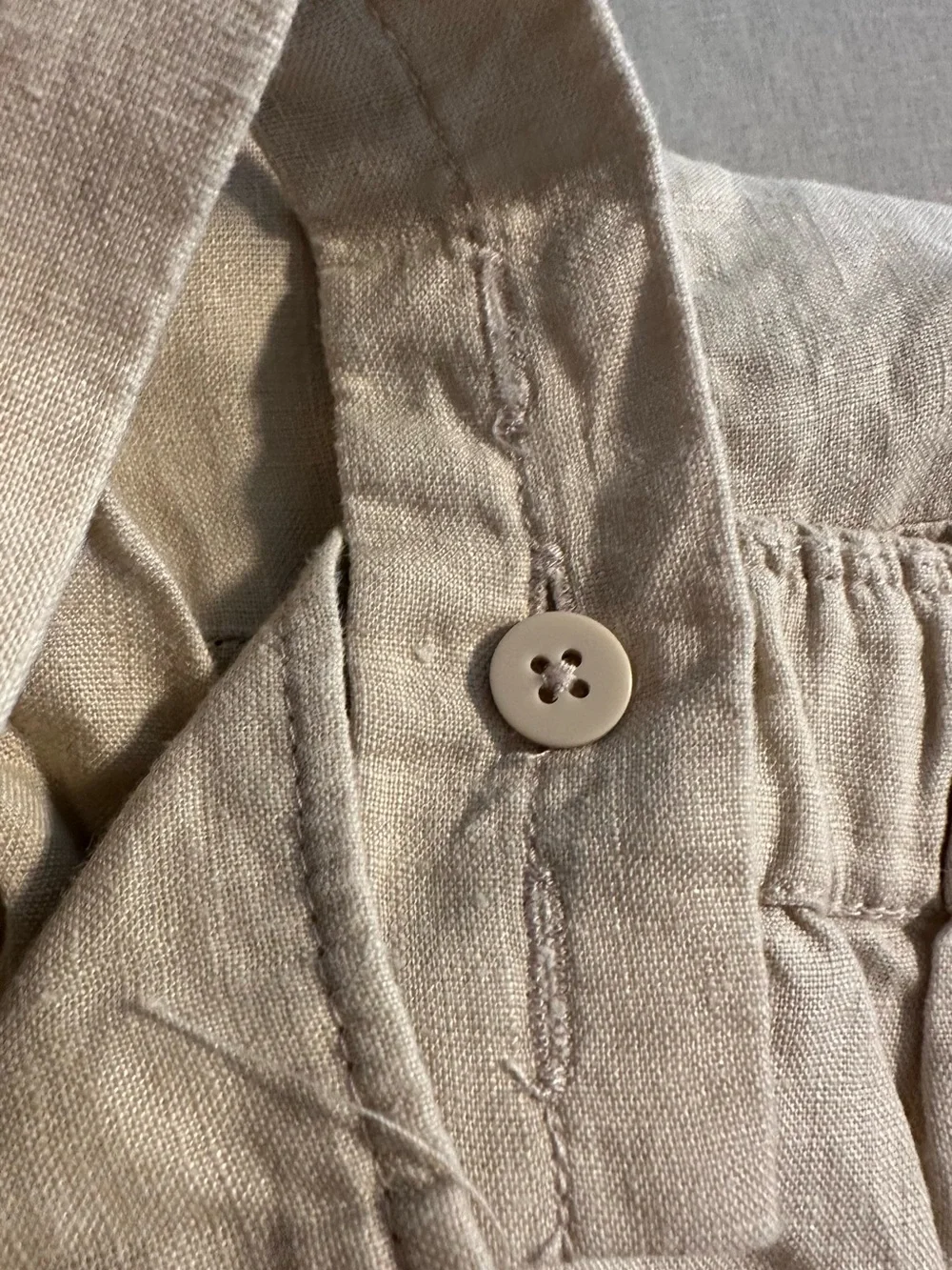 Quince Light Beige Sleeveless Linen Jumpsuit with Tie Waist No Belt adjustable